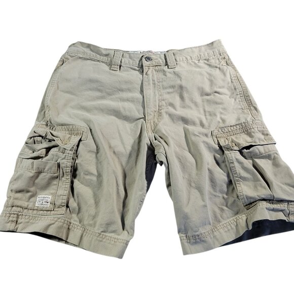 Signature by Levi Cargo Shorts Mens 34 Beige Multi Pocket Khak Utility - Picture 1 of 9